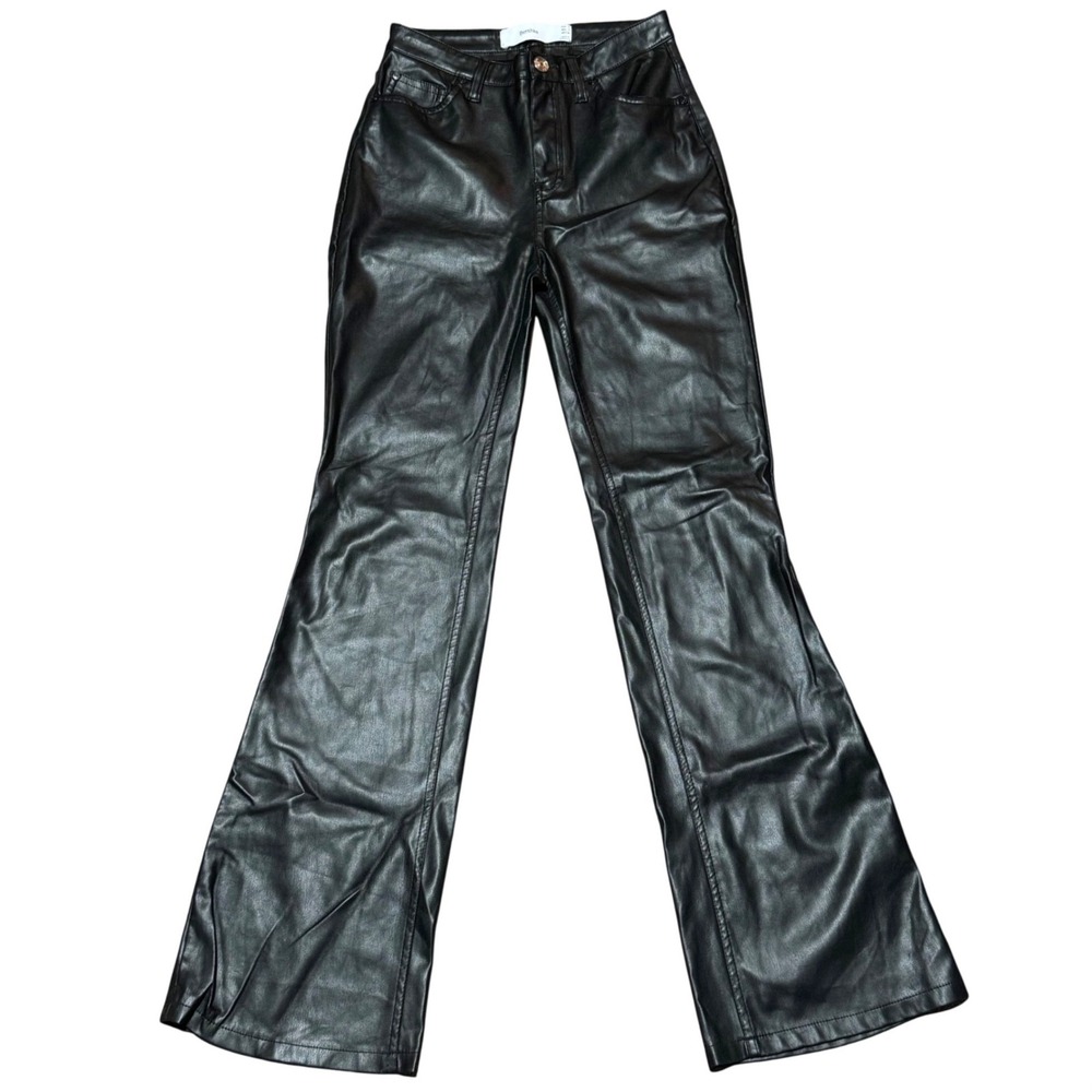 Bershka Faux Leather Flare Pants Black Size Small